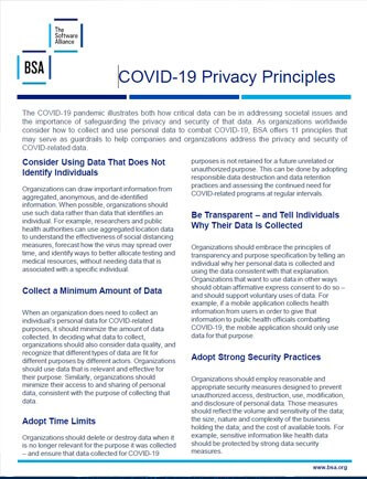 BSA COVID-19 Privacy Principles cover